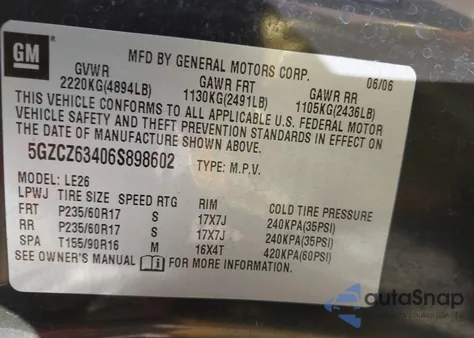 2006 Saturn Vue V6 from USA, damaged, VIN 5GZCZ63406S898602